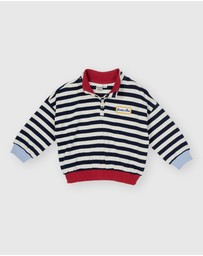 Goldie + Ace - Stripe Logo Quarter Zip Sweater - ICONIC EXCLUSIVE - Babies-Kids