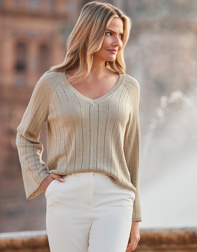 Sosandar - Sparkle Metallic Pointelle Stitch Fluted Sleeve Jumper