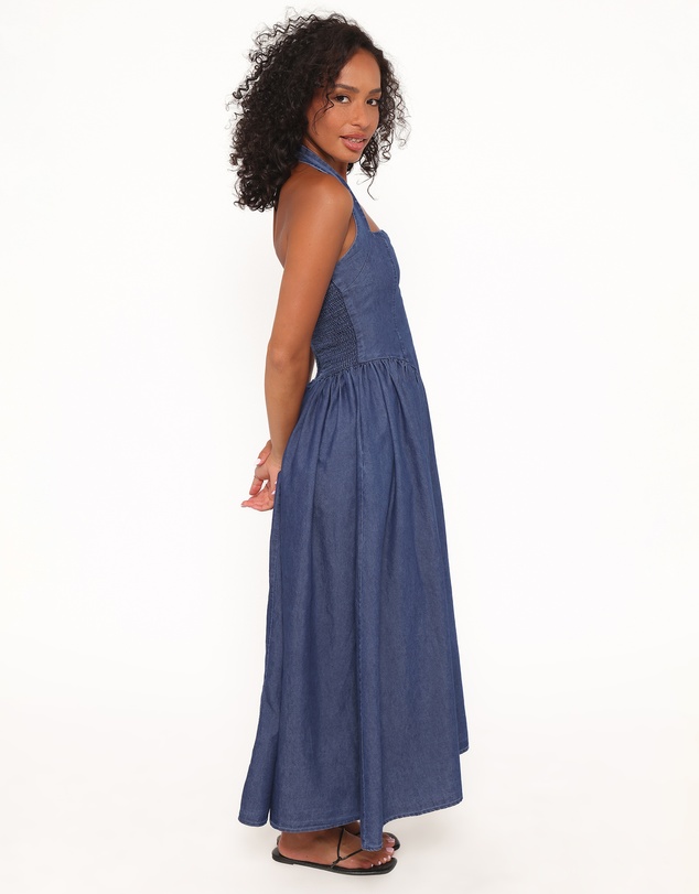 Petal & Pup - Milford Halterneck Midi Dress - Dark Denim