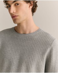 Trenery - Cotton Mouline Textured Crew Knit in Grey Melange