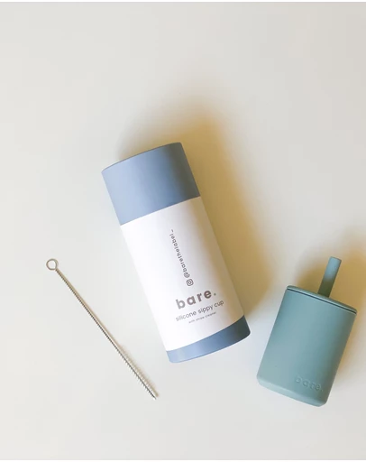 Bare The Label - Silicone Sippy Cup with Straw Cleaner