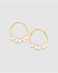 Elli Jewelry - Earrings Creoles Beads Classic with Freshwater Pearls in 925 Sterling Silver Gold Plated