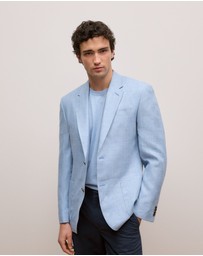 Trenery - Regular Fit Yarn Dyed Linen Blazer in Dusty Blue