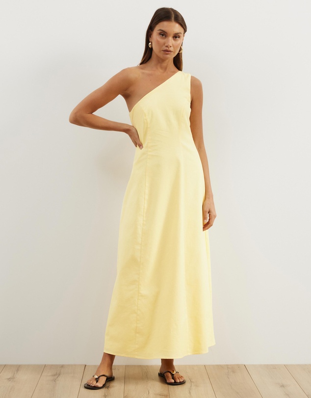 Atmos&Here - Oralie One Shoulder Linen Blend Midi Dress