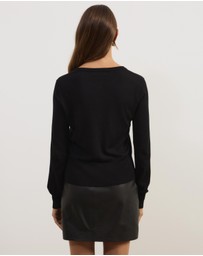 Atmos&Here - Elina Crewneck Knit Cardigan With Rib Hem