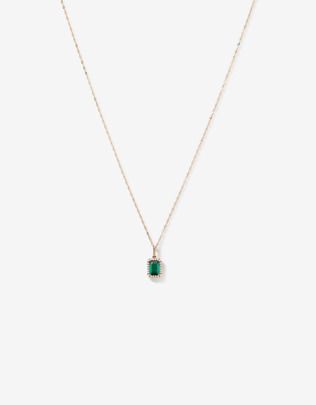 Michael Hill - Emerald Cut Green Created Emerald Gemstone and  Diamond Halo Pendant with Chain in 10kt Yellow Gold