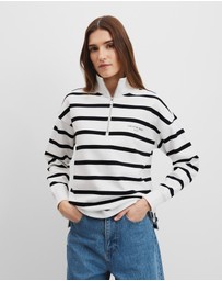 Country Road - Australian Cotton Stripe Zip Collar Sweat