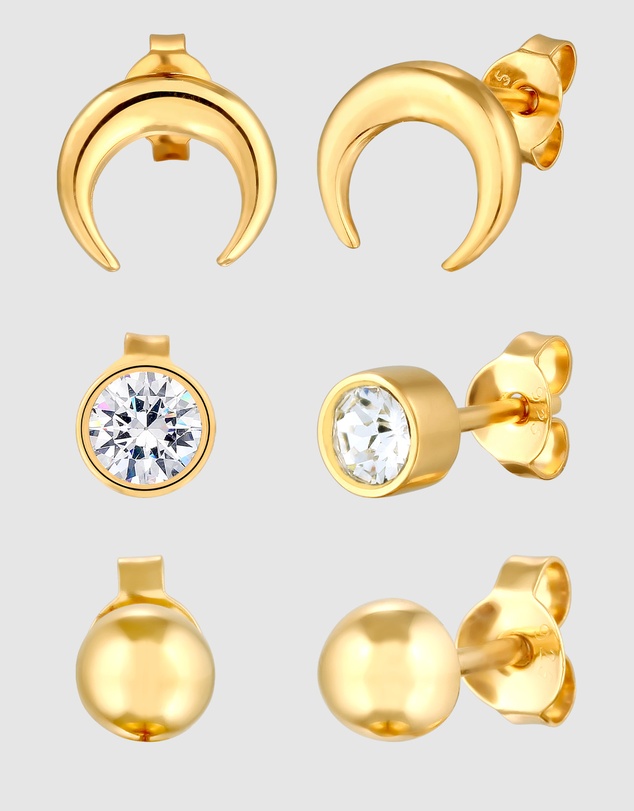 Elli Jewelry - Earrings Stud Set Crystal Crescent 925 Sterling Silver Gold-Plated