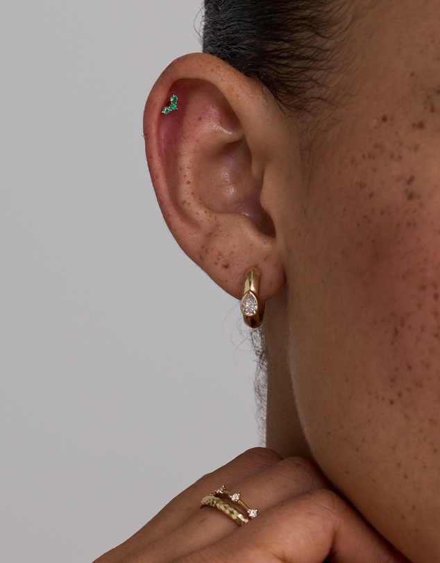 Michael Hill - Green Emerald Gemstone Trio Flat Back Helix Stud Earring in 10kt Yellow Gold