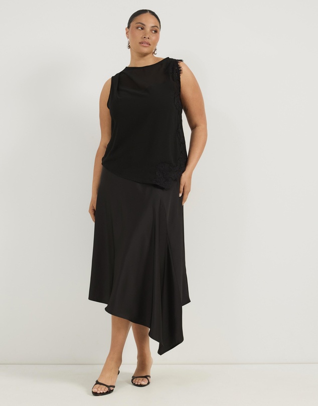 Atmos&Here Curvy - Iris Contrast Lace Insert Georgette Top