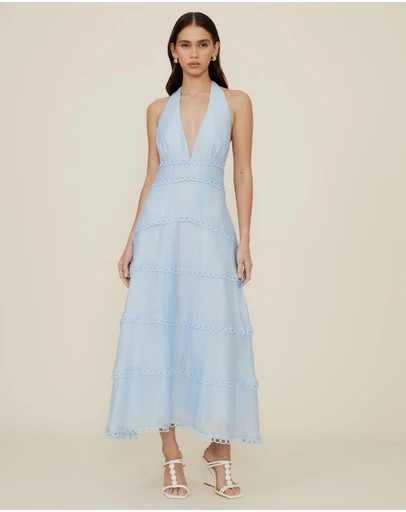 The Fated - Halter Bodice Tiered Midi Dress