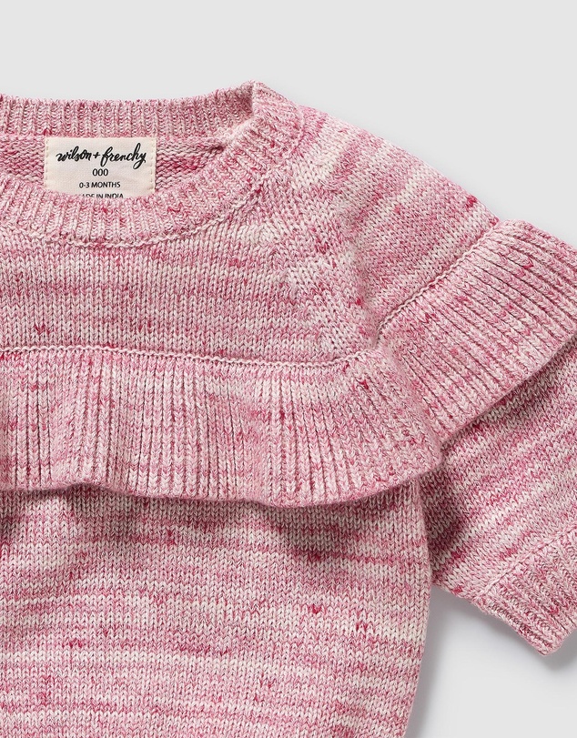 Wilson & Frenchy - Rhubarb And Cream Knitted Ruffle Jumper - Babies