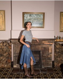 Love and Nostalgia - Little Wildflower Denim Midi Skirt