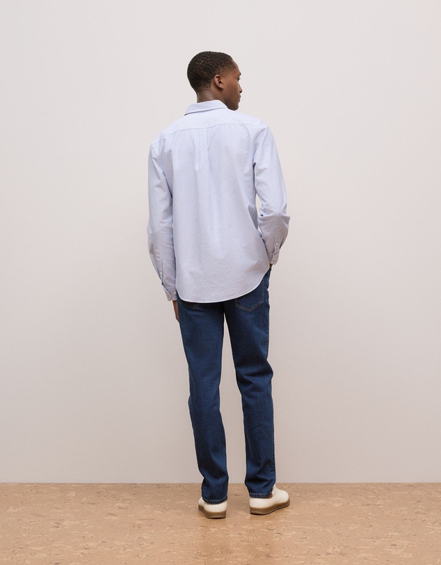 Trenery - Regular Fit Yarn Dyed Stripe Oxford Shirt in Steel Blue