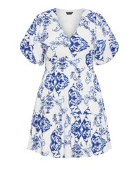 City Chic - Plus size Winslow Short Sleeve Print Dress - white