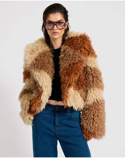 ONE TEASPOON - Mongolian Cropped Faux Fur Jacket