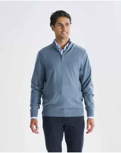 3 Wise Men - 3 Wise Men Harvey Zip Neck Merino Knit - Cement