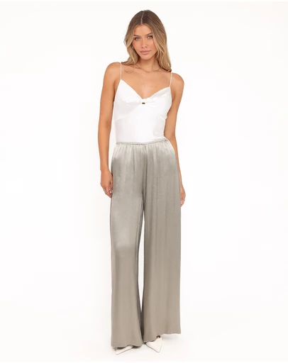 Petal & Pup - Sullivan Wide Leg Satin Pant - Sage
