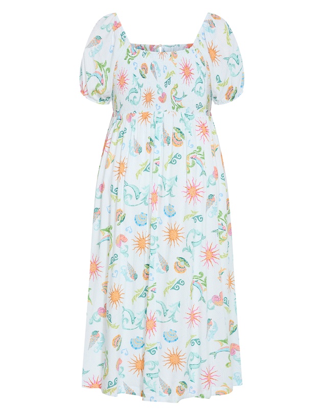 City Chic - Plus size Abbie Short Sleeve Ocean Print Maxi Dress - white