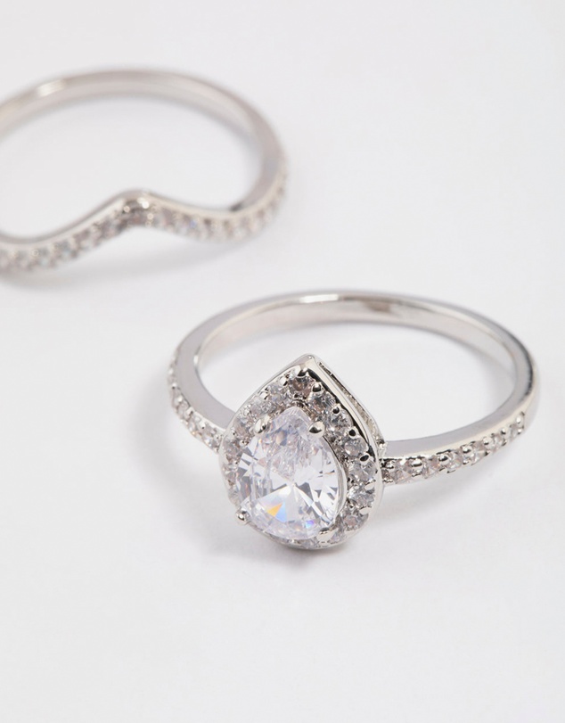 Lovisa - Silver Crowned Pear Crystal Ring