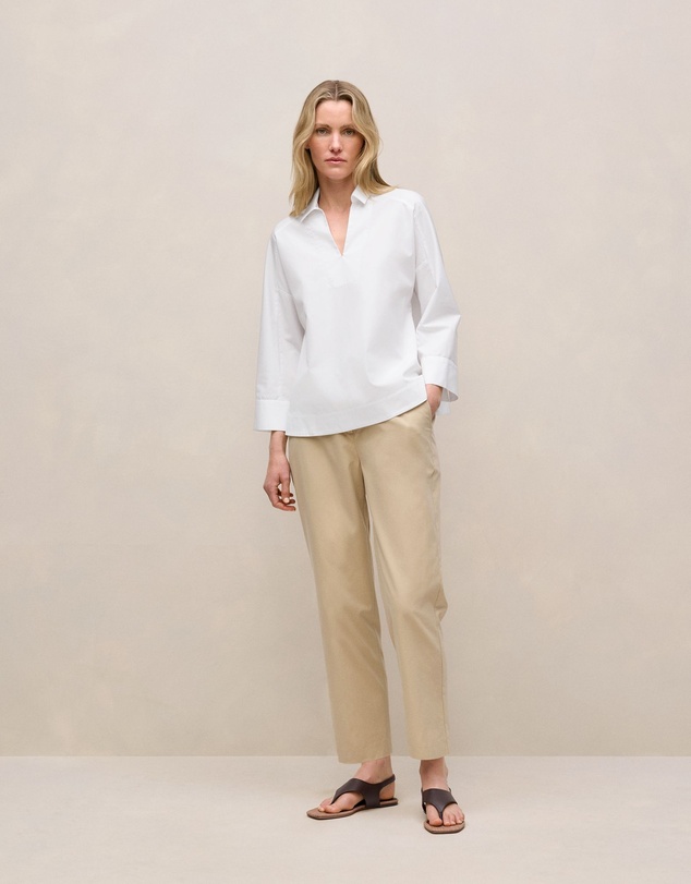 Trenery - Cotton Blend Straight Leg Pant in Sand