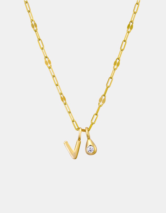 Zoe Olivia - 14K Gold Vermeil Imprint Initial V Cubic Zirconia Necklace