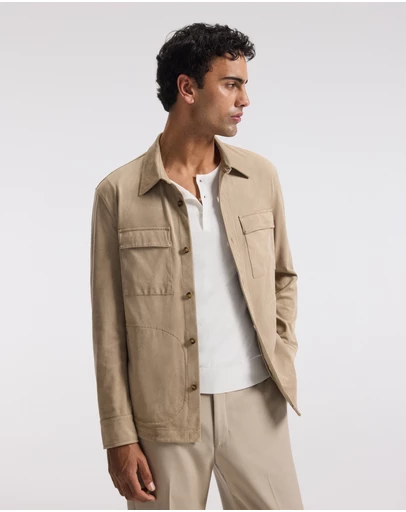 Calibre - Relaxed Suede Look Shirt Jacket Tan