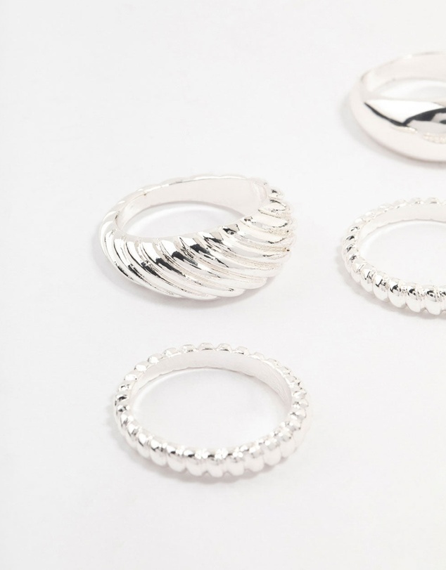 Lovisa - Silver Plated Twisted & Plain Rings 4-Pack