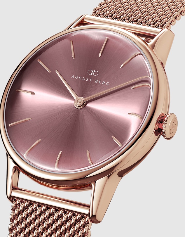 August Berg - Serenity 32mm Rose Gold Plated Mesh Watch