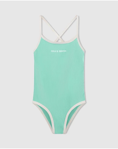 Zulu & Zephyr Mini - Mini Stripe Rib Logo One Piece - Babies-Teens