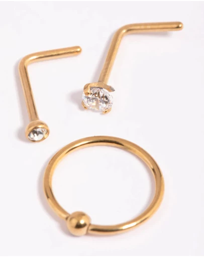 Lovisa - Gold-Plated Titanium Diamante Nose Stud Pack