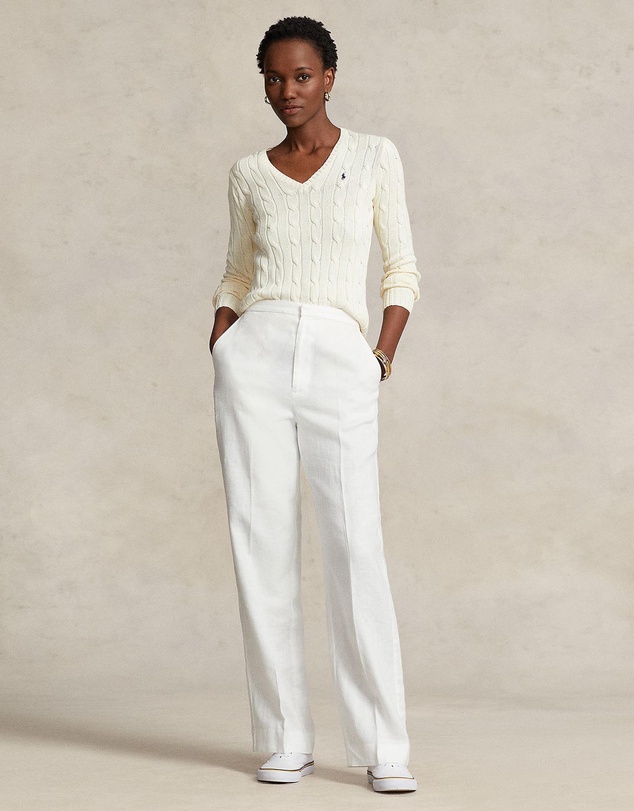 Polo Ralph Lauren - Kimberly Cable Knit Cotton V-Neck Sweater