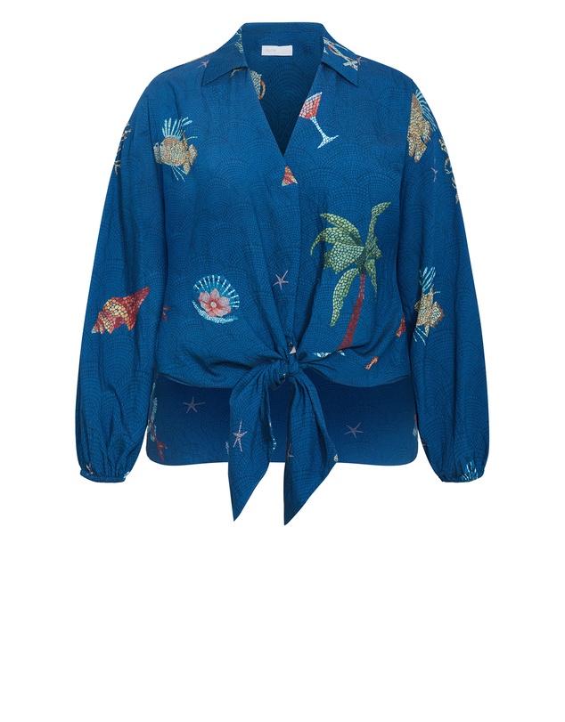 City Chic - Plus size Tia Sea Print Shirt - marine navy
