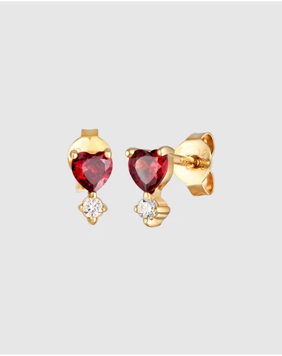Elli Jewelry - Red Zirconia Heart Stud Earrings in Gold-Plated 925 Silver