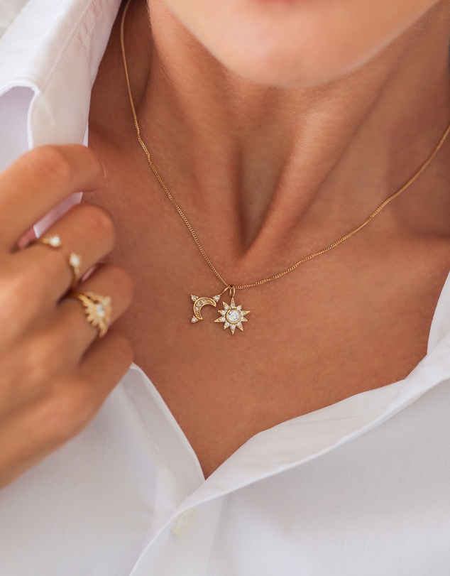 Elli Jewelry - Necklace Zirconia Moon 925 Sterling Silver Gold-Plated