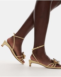 TOPSHOP - Inaya Gold Flower Kitten Heel Strappy Sandals