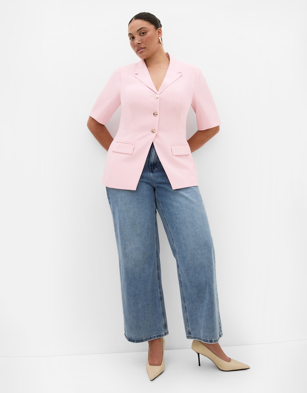 City Chic - Plus size Abbie Short Sleeve Blazer - heavenly pink