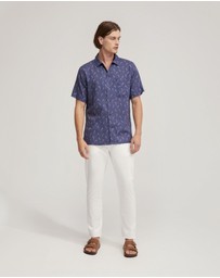 Oxford - Vinny Linen Blend Short Sleeve Printed Shirt