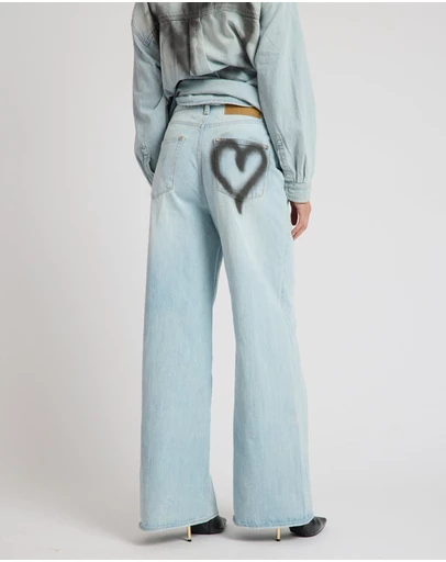 ONE TEASPOON - Love Machines Heart Mid Waist Super Wide Leg Denim - Sea Mist Love