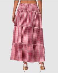 EDIKTED - Gingham Side Slit Tiered Maxi Skirt