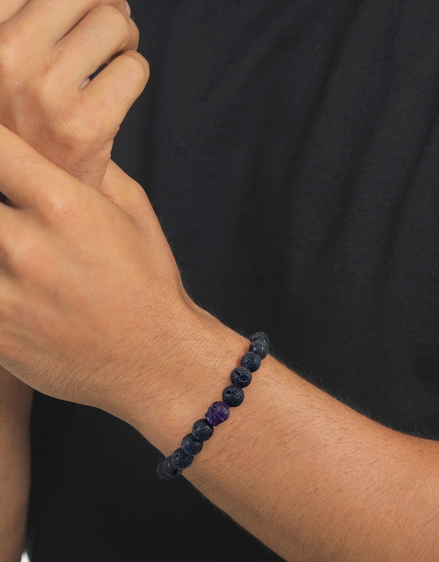 Kuzzoi - ICONIC EXCLUSIVE - Amethyst Skull Bead Bracelet in 925 Silver