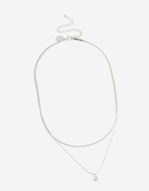 Lovisa - Waterproof Stainless Steel Cubic Zirconia & Chain Pendant Layered Necklace