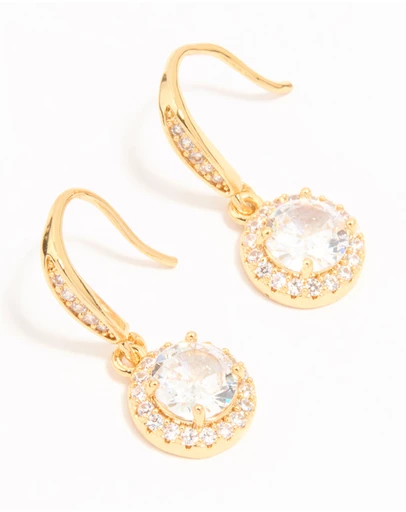 Lovisa - Gold Plated Cubic Zirconia Round Halo Drop Earrings