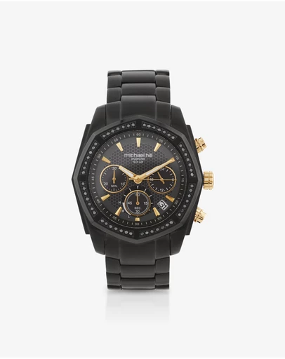 Michael Hill - Men's Solar Chronograph Watch with 1/2 Carat TW of Diamonds in Black & Gold Tone Stainless Steel