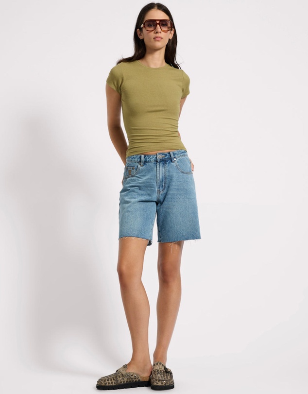 ONE TEASPOON - Jacksons Mid Waist Wide Leg Denim Shorts - Blue Crush