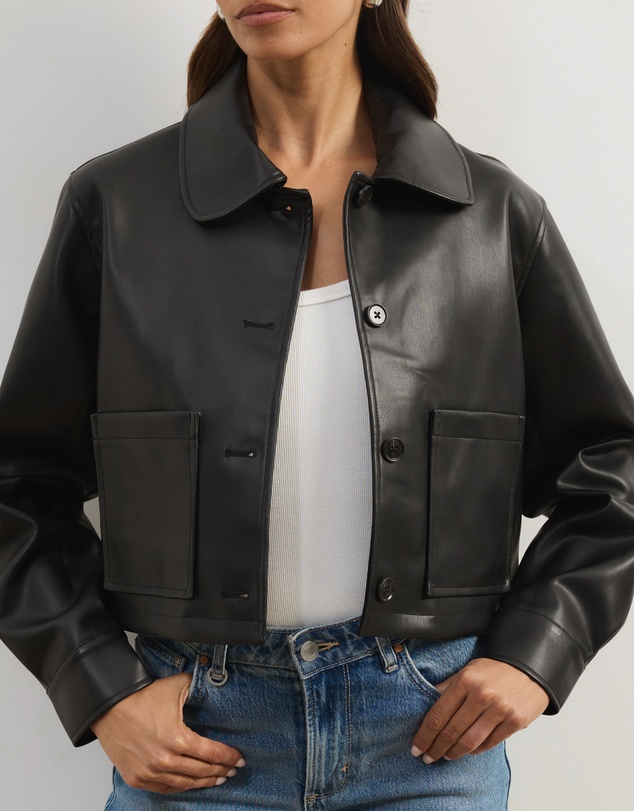 Atmos&Here - Annalise Leather Look Cropped Shacket