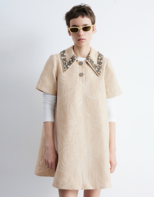& Other Stories - Short-Sleeve Jacquard Mini Dress