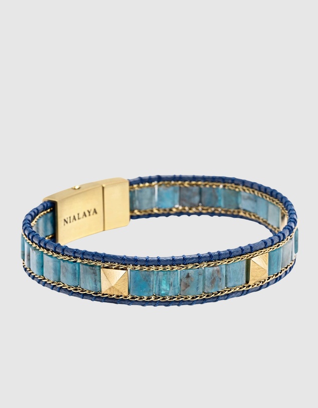 Nialaya Jewellery - Blue Apatite Stud Bracelet