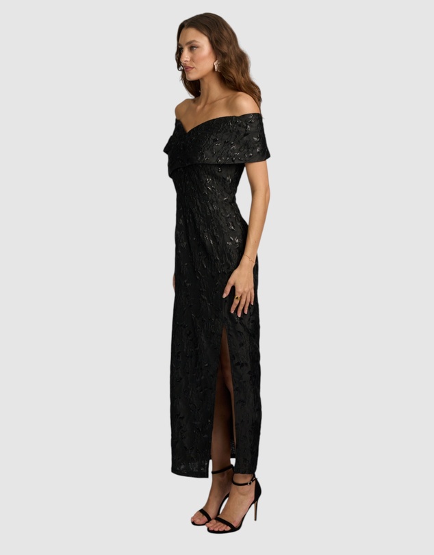 Romance by Honey and Beau - Crechia Jacquard Off Shoulder Dress