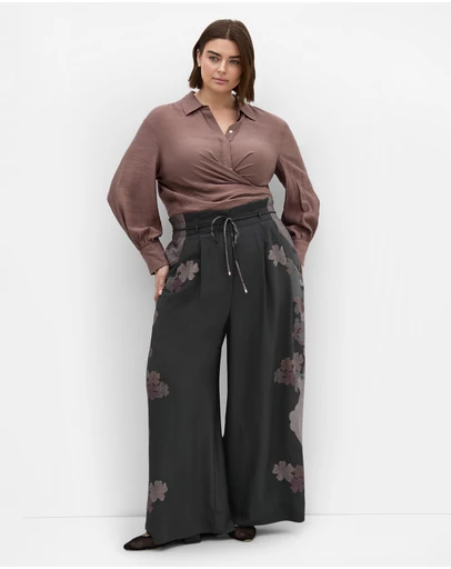 City Chic - Plus size Eternal Side Print Wide Pant - black